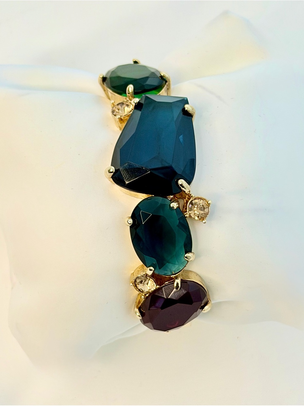 Monet Gold-Tone Bracelet with Blue-Green and Purple Faceted Stones